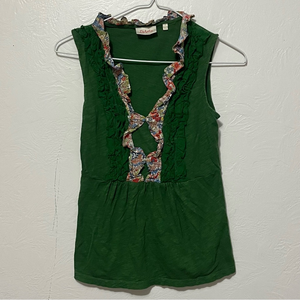 Sold Anthropology Deletta Emerald Blouse with Vibrant Trim size XS
